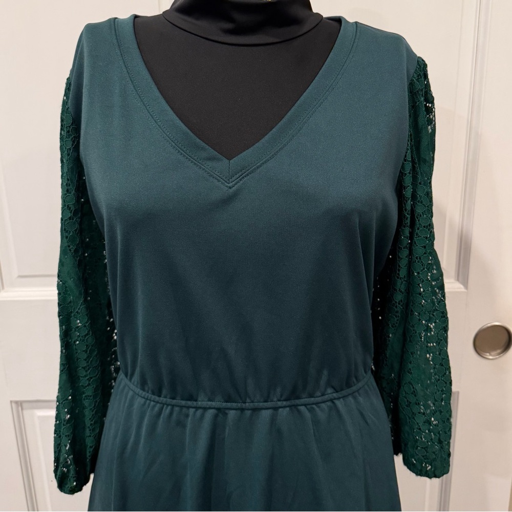 💚 Grace Karin Emerald Green Lace Sleeve Dress | V-Neck Elegance 💚
